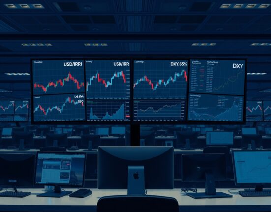 Financial trading terminal displaying US dollar exchange rates amid Iran conflict and Federal Reserve uncertainty