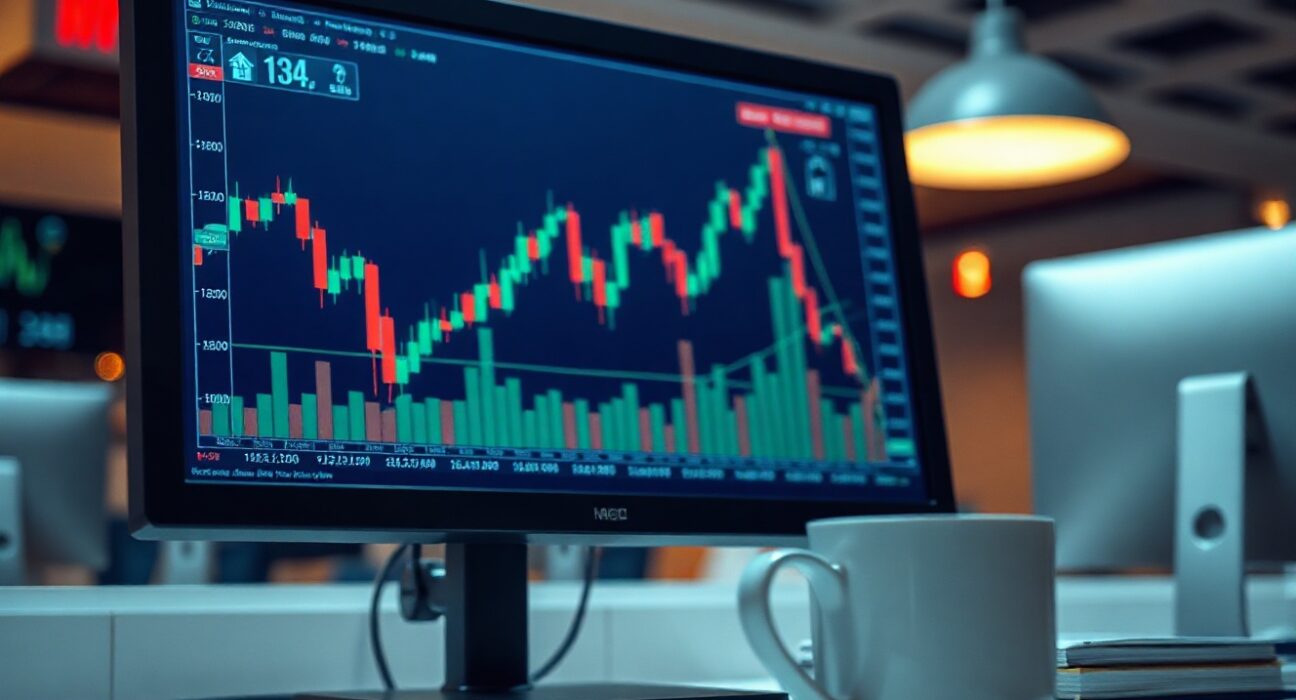 Forex chart on a monitor showing dollar decline ahead of NFP report