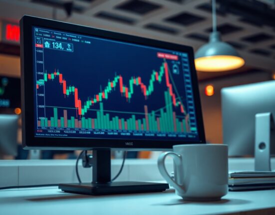 Forex chart on a monitor showing dollar decline ahead of NFP report