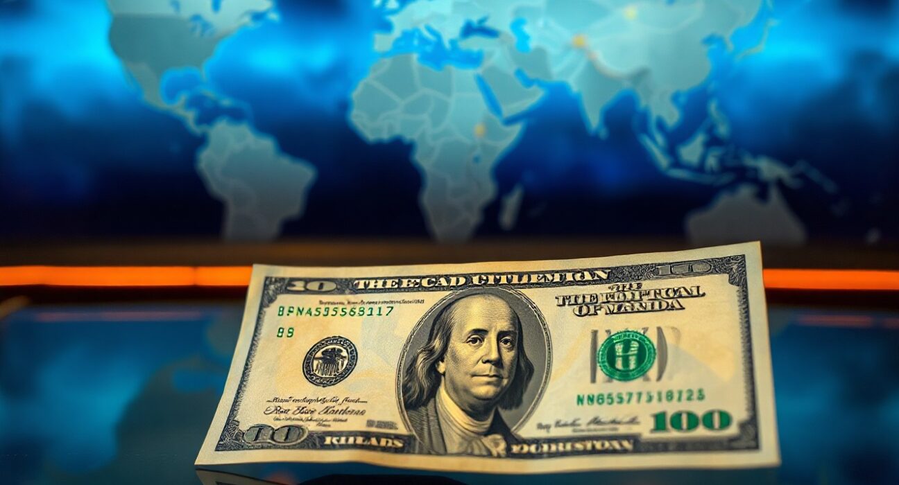 US dollar banknote in focus with blurred Middle East map background symbolizing safe-haven demand amid geopolitical tensions