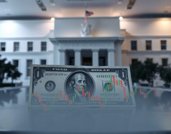 US dollar bills with Federal Reserve building in background, symbolizing monetary policy uncertainty.