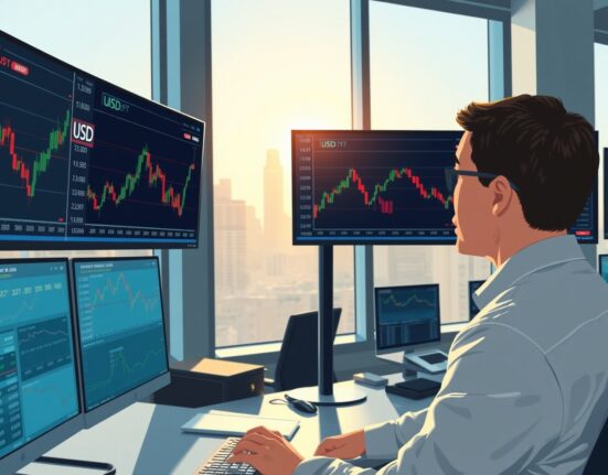 Trader analyzes US dollar rebound on forex charts amid Iran geopolitical uncertainty.