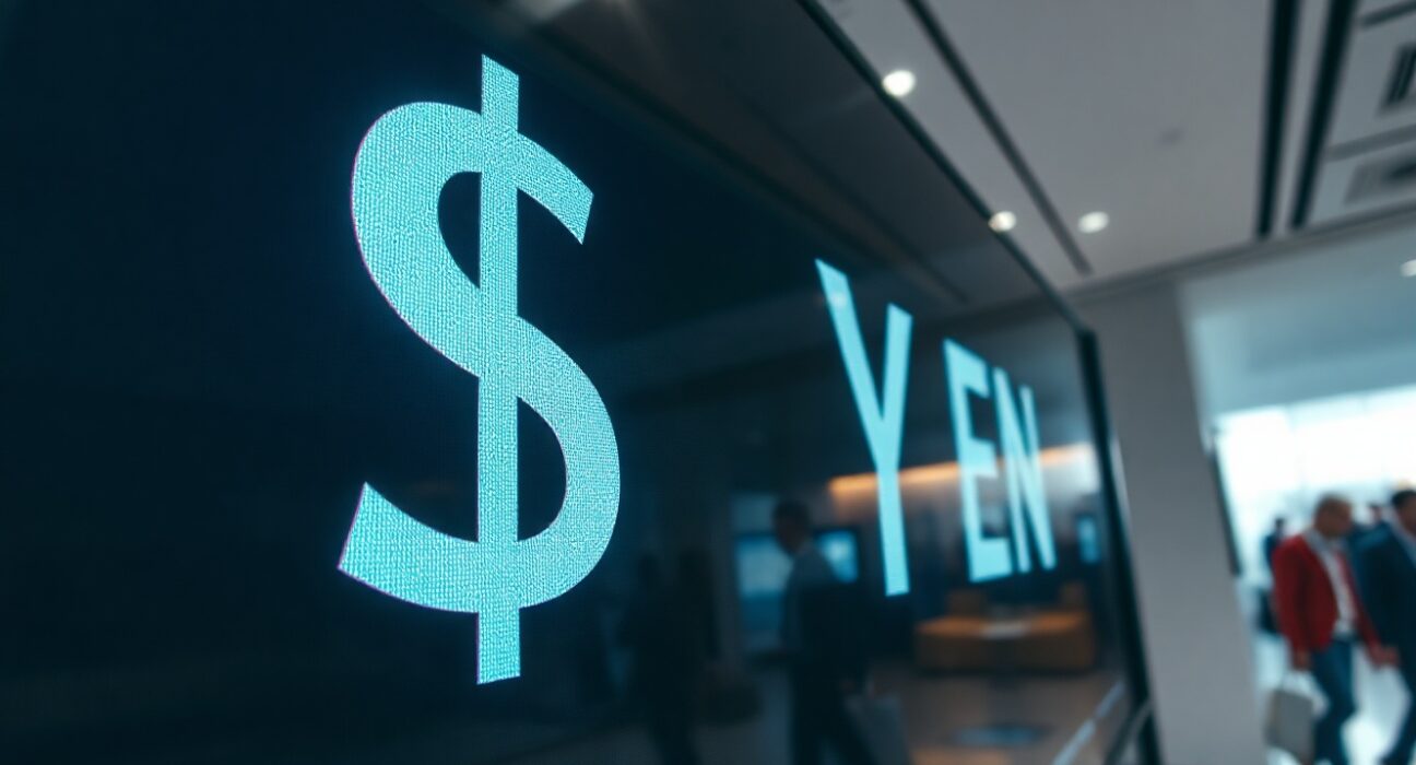 Currency exchange board showing US dollar and Japanese yen symbols