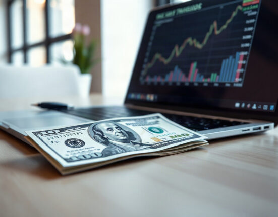 US dollar banknote and financial chart on desk, representing currency market reaction to economic data