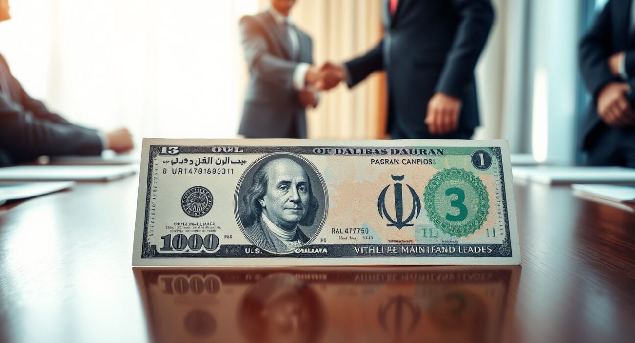Dollar slips as U.S. and Iran agree to more peace talks, with banknotes on a negotiation table symbolizing currency market shifts.