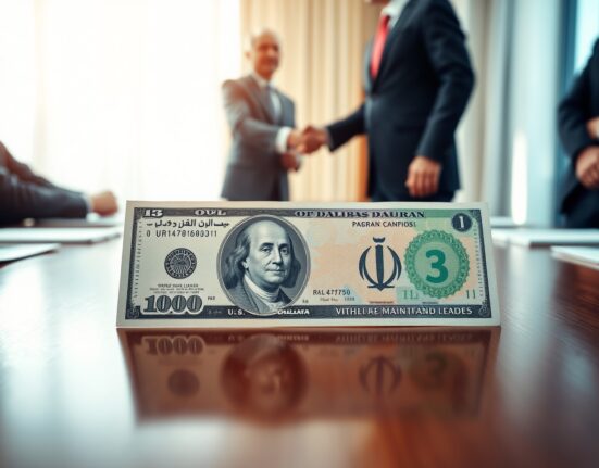 Dollar slips as U.S. and Iran agree to more peace talks, with banknotes on a negotiation table symbolizing currency market shifts.