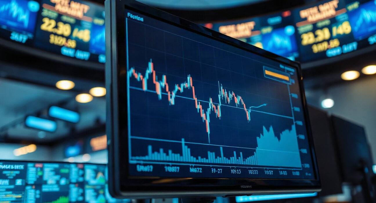 Financial trading screen showing a falling US dollar index and rising commodity prices