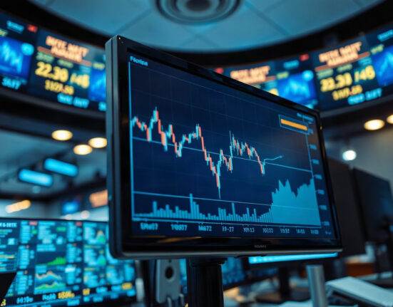 Financial trading screen showing a falling US dollar index and rising commodity prices