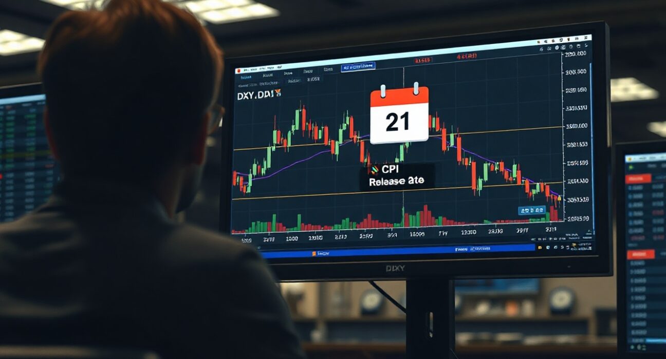 A financial analyst monitors US Dollar charts on a trading screen ahead of the CPI report.