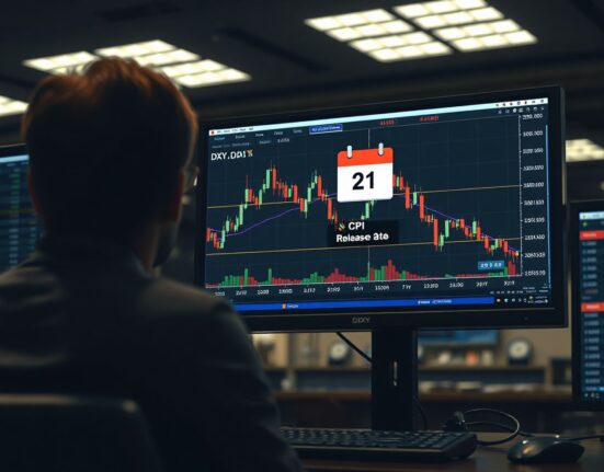 A financial analyst monitors US Dollar charts on a trading screen ahead of the CPI report.