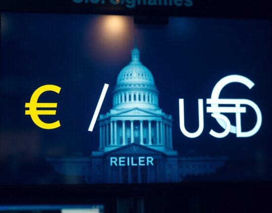 Currency exchange board showing EUR/USD rates in a financial trading environment