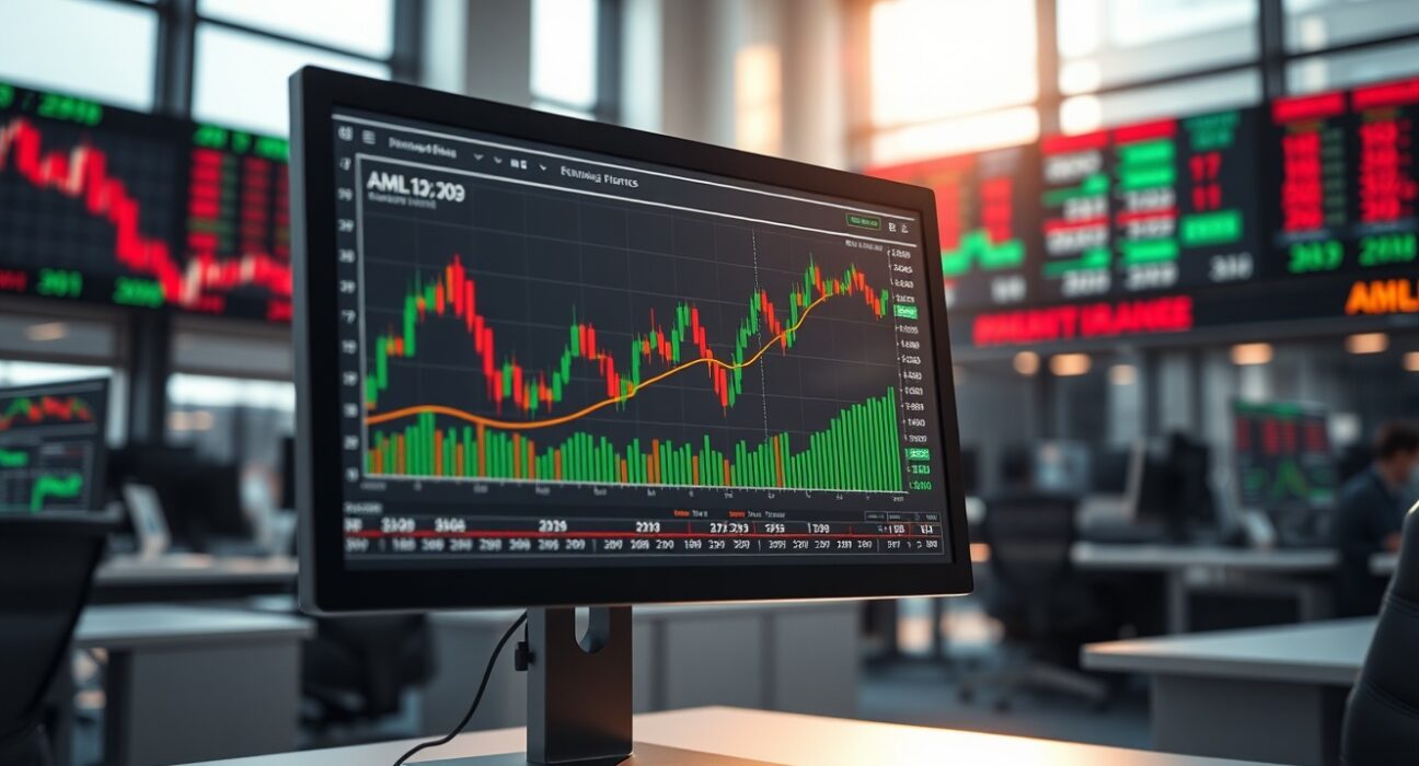 Trading desk with monitor showing currency charts and market data, symbolizing forex market focus on CPI and RBA decision.
