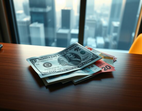 Dollar steady and Asia FX flat on a desk amid Middle East uncertainty and rate jitters, reflecting forex market analysis.