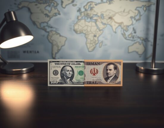 Dollar steady and Iranian rial banknotes on a table, symbolizing currency market stability amid U.S.-Iran deadlock