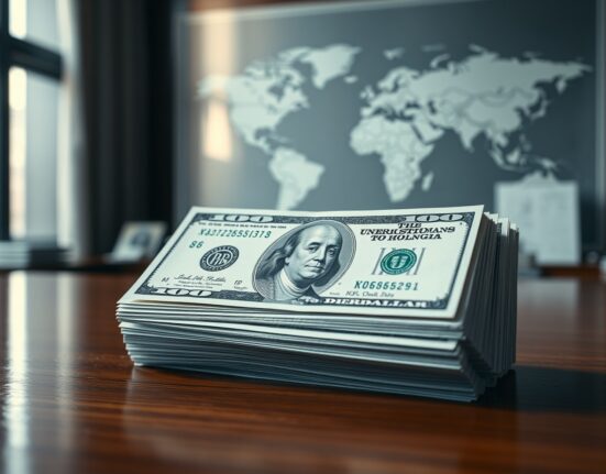 Stack of US dollar bills on a desk representing currency stability amid geopolitical talks
