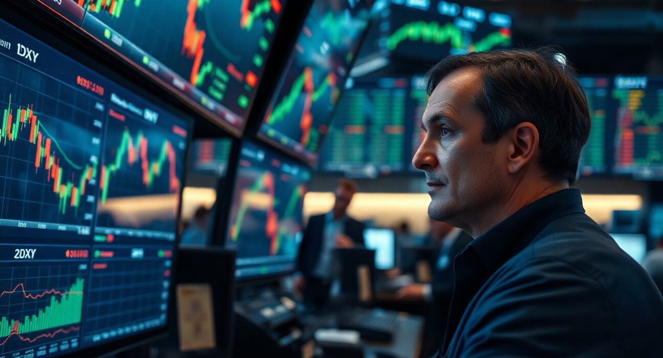 Trader monitors dollar index amid geopolitical uncertainty from U.S.-Iran nuclear talks
