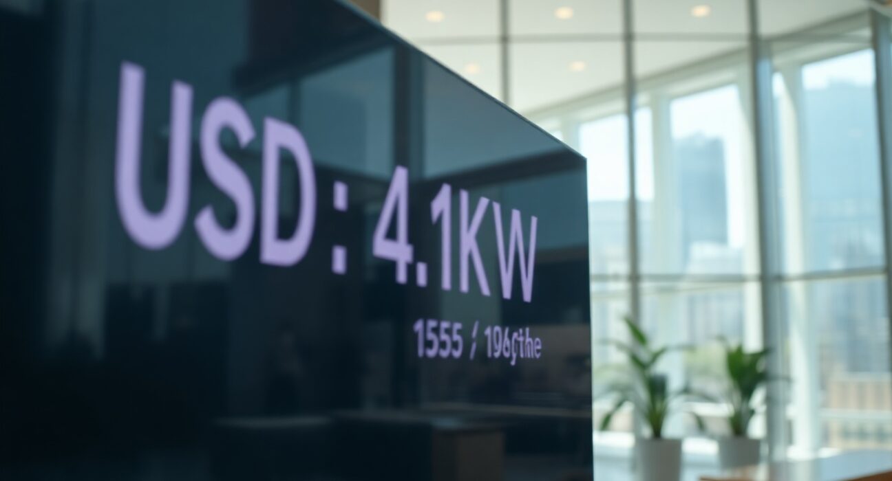 Financial market board in Seoul displaying USD/KRW exchange rate at 1545