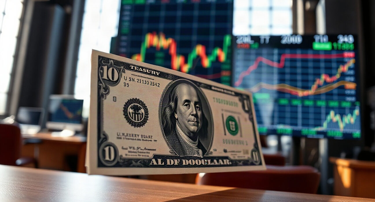 U.S. dollar banknote with financial charts in background, representing currency market decline