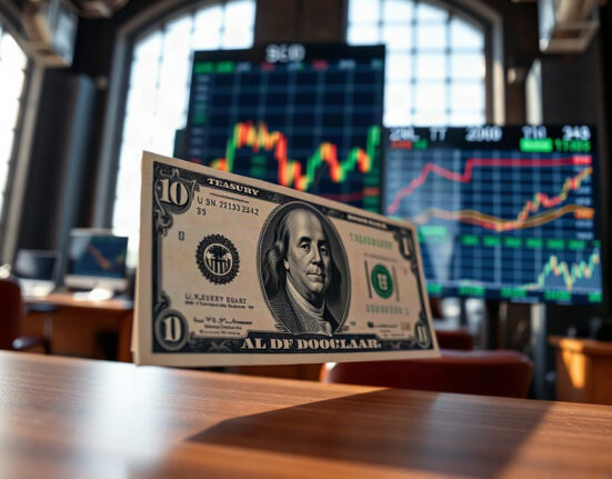 U.S. dollar banknote with financial charts in background, representing currency market decline