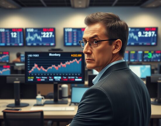 Financial analyst monitoring US dollar strength on trading terminal during Trump ceasefire news