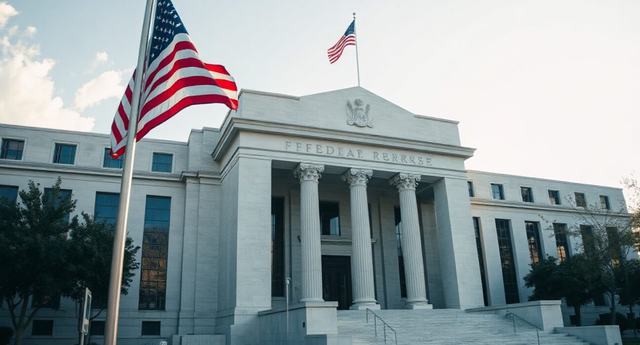 Exterior of the U.S. Federal Reserve building in Washington D.C. on a clear morning, representing monetary policy and dollar strength.