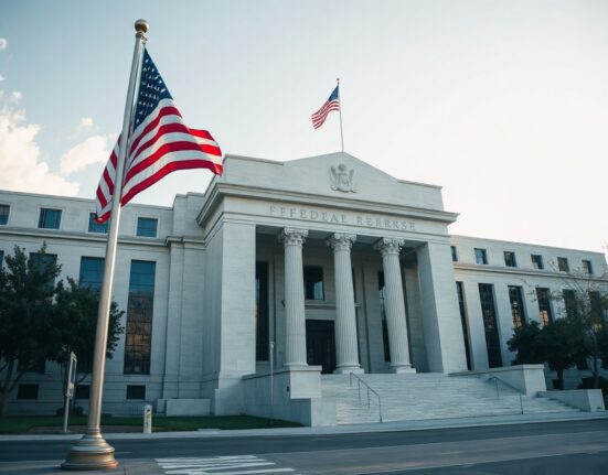 Exterior of the U.S. Federal Reserve building in Washington D.C. on a clear morning, representing monetary policy and dollar strength.