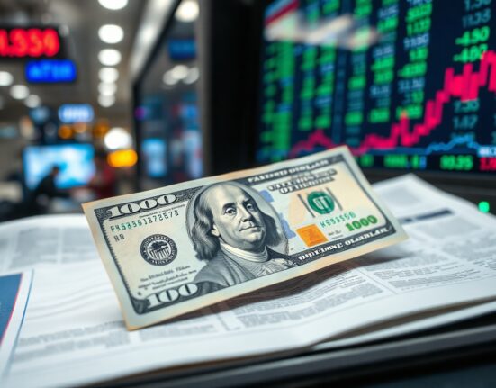 Close-up of a US dollar bill on a financial newspaper, symbolizing the currency's rally after jobs data.