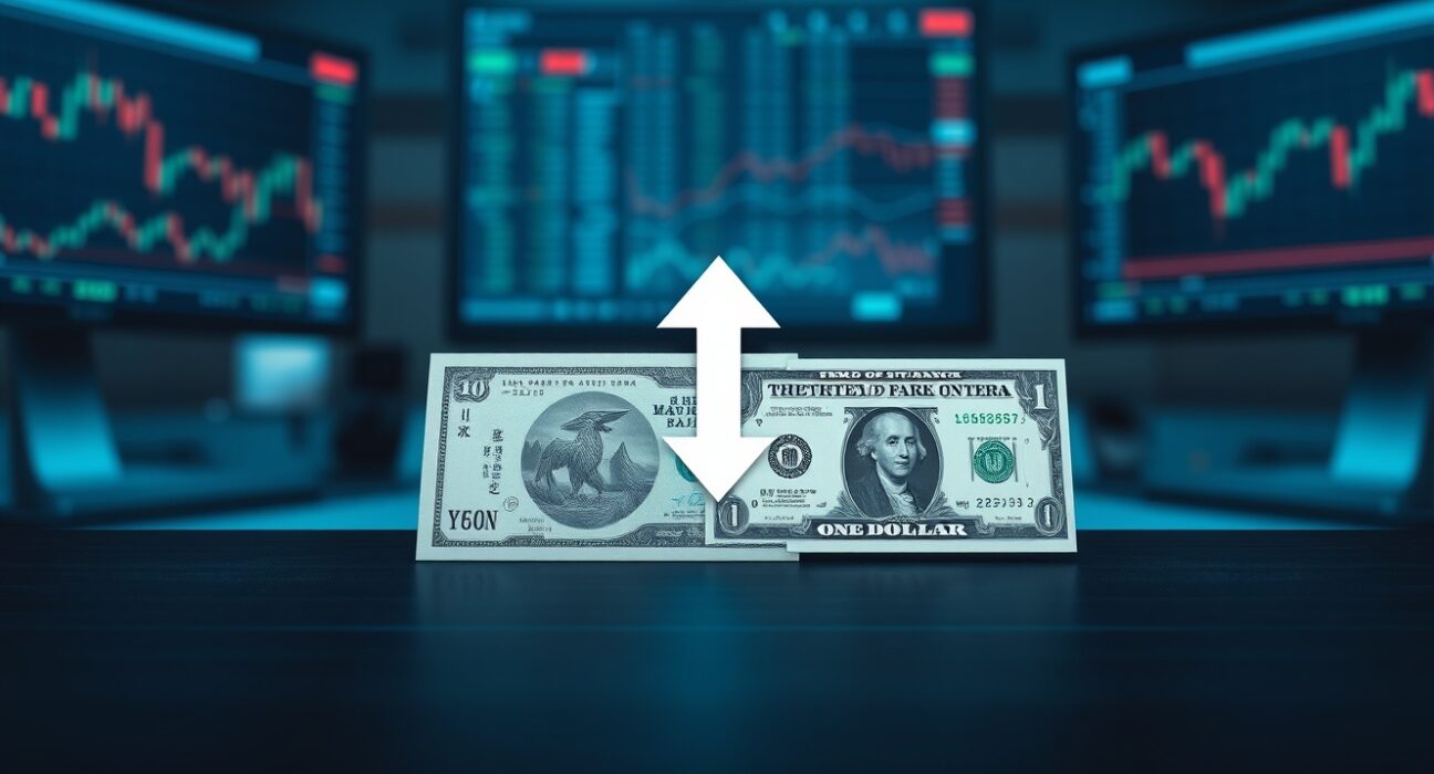 Dollar weakens against yen as Japanese officials hint at possible intervention, showing USD and JPY banknotes on a trading desk