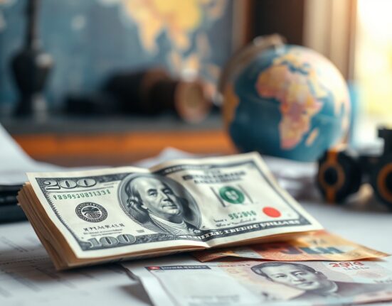 US dollar and Asian currency notes on a news desk representing forex market movements amid US-Iran peace hopes.