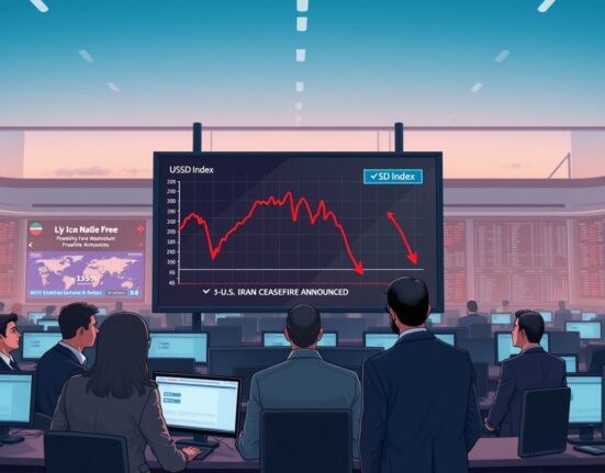 Financial market reaction as the U.S. dollar weakens after the U.S.-Iran ceasefire news.