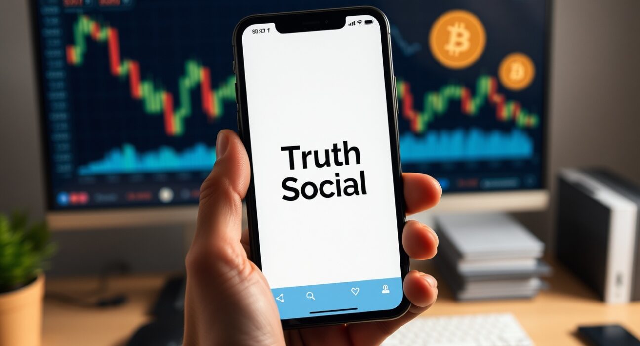 Smartphone displaying a social media post that impacted Bitcoin prices, illustrating the connection between politics and cryptocurrency markets.