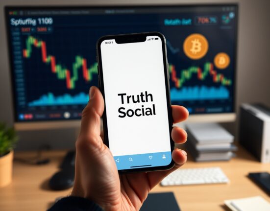 Smartphone displaying a social media post that impacted Bitcoin prices, illustrating the connection between politics and cryptocurrency markets.