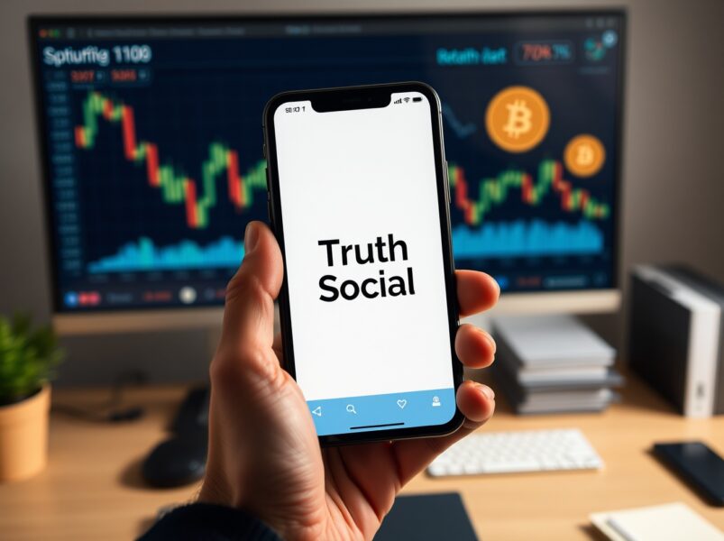 Smartphone displaying a social media post that impacted Bitcoin prices, illustrating the connection between politics and cryptocurrency markets.