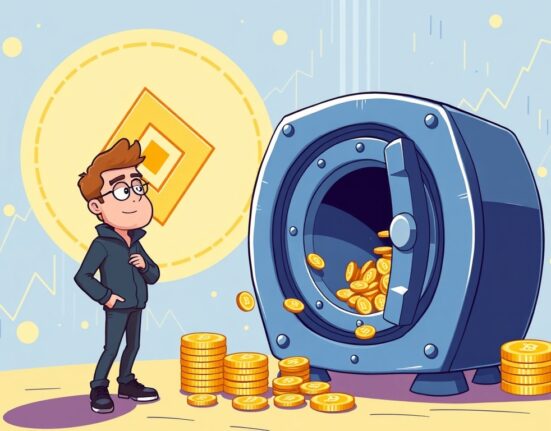 A cartoon illustration showing a crypto influencer making a significant DonAlt crypto deposit to a digital exchange, symbolizing a large transaction.