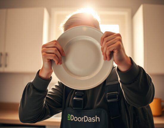 DoorDash courier collecting video data for AI training while washing dishes with body camera
