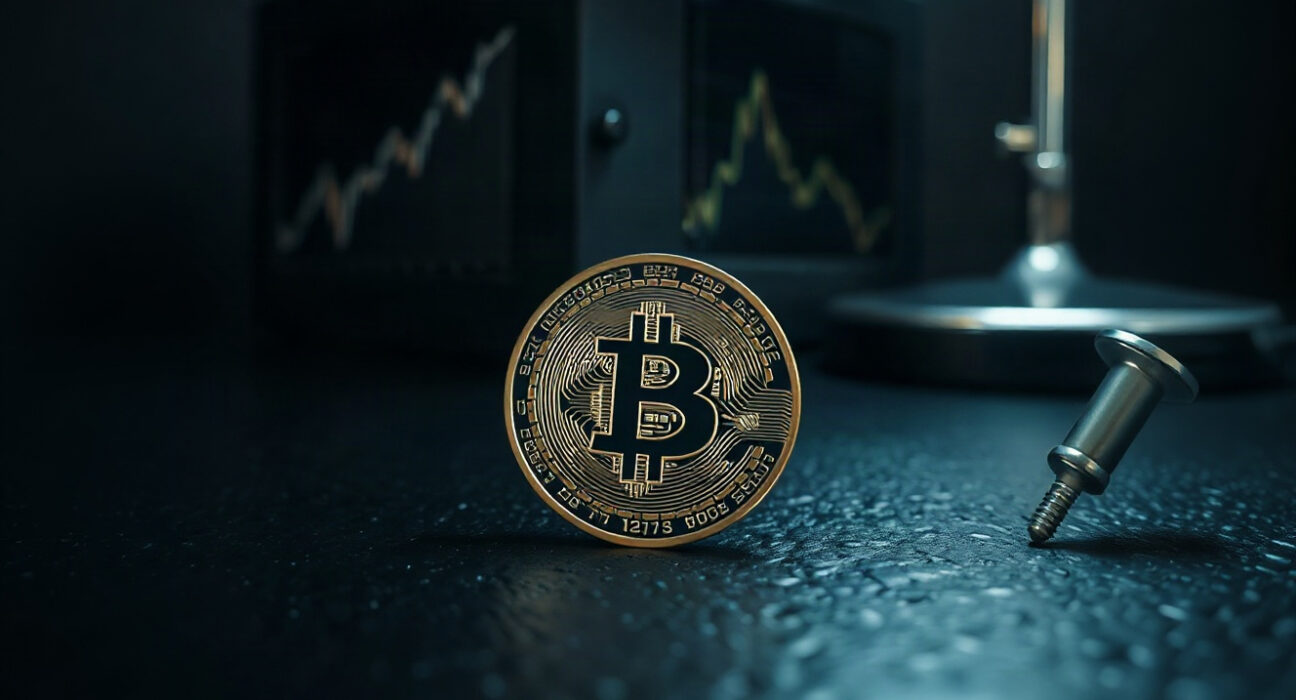 Bitcoin coin with a blurred graph in the background, representing reduced dormant activity.