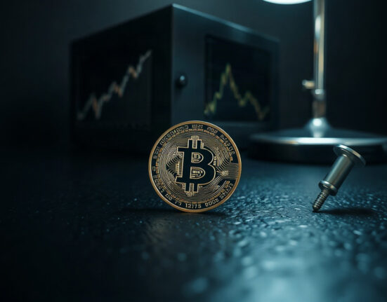 Bitcoin coin with a blurred graph in the background, representing reduced dormant activity.