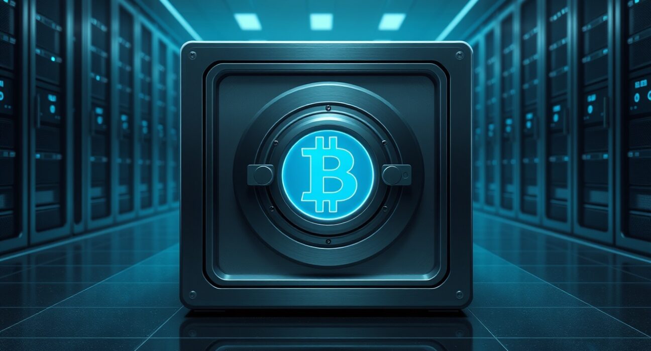 Secure digital vault representing dormant Bitcoin holdings and quantum computing security concerns.