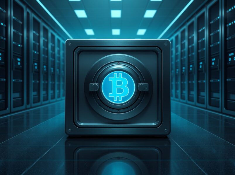 Secure digital vault representing dormant Bitcoin holdings and quantum computing security concerns.