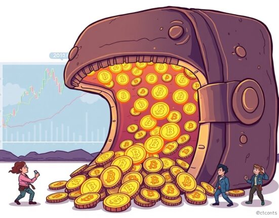 A cartoon illustration showing the significant movement of dormant Bitcoin wallets, impacting the market.