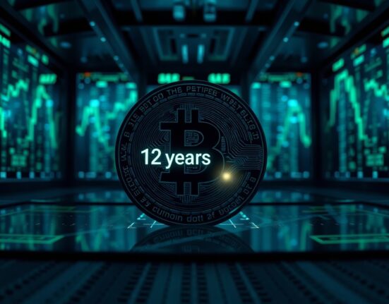 Bitcoin coin on digital display representing dormant whale transaction