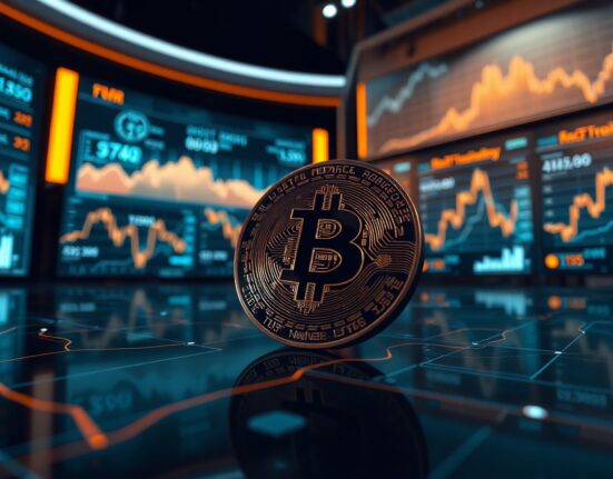 A digital Bitcoin coin on a dark data interface, representing a large cryptocurrency transaction.