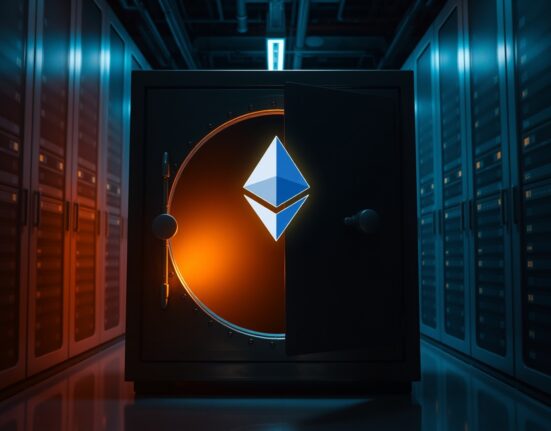 A glowing digital vault door in a dimly lit data center, symbolizing a dormant crypto wallet reactivation.