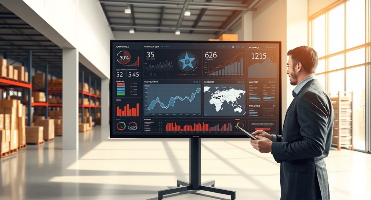 AI inventory management dashboard showing real-time supply chain data integration with ERP systems