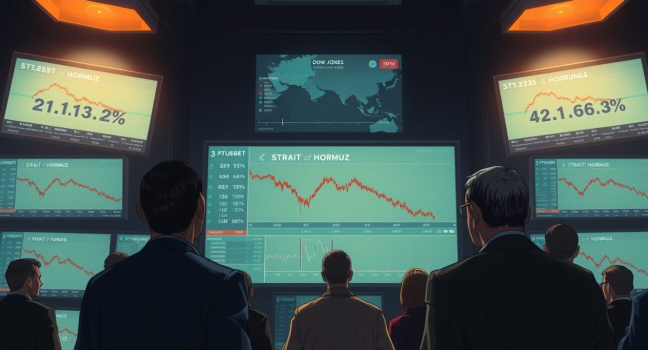 Dow Jones futures chart showing cautious trading ahead of Fed policy decision and Hormuz uncertainty