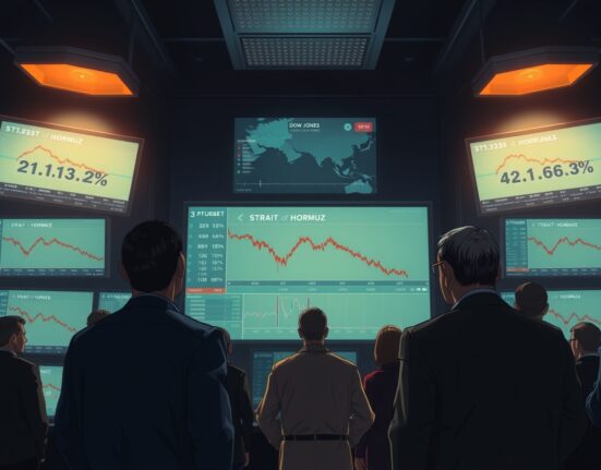 Dow Jones futures chart showing cautious trading ahead of Fed policy decision and Hormuz uncertainty