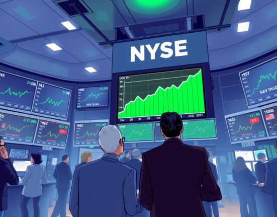 Dow Jones futures chart rising on trading floor screens amid US-Iran ceasefire extension