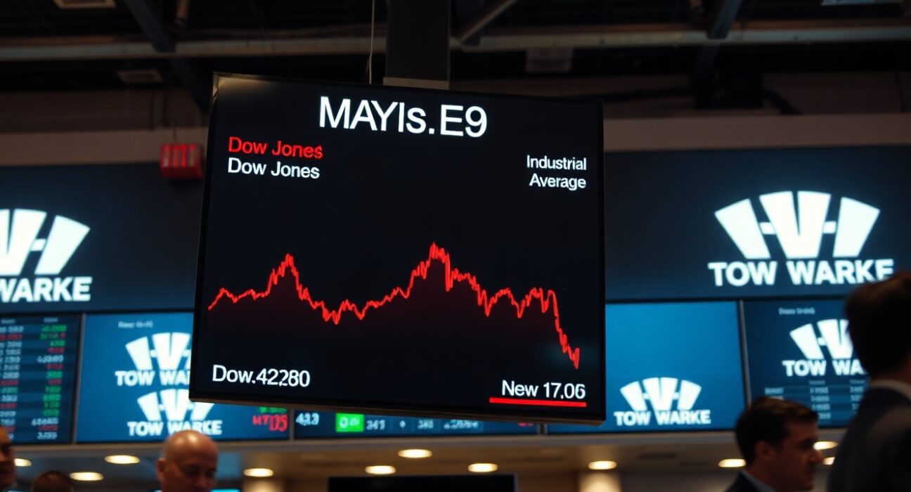 Dow Jones futures board showing slight decline ahead of US Nonfarm Payrolls report