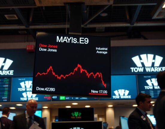 Dow Jones futures board showing slight decline ahead of US Nonfarm Payrolls report