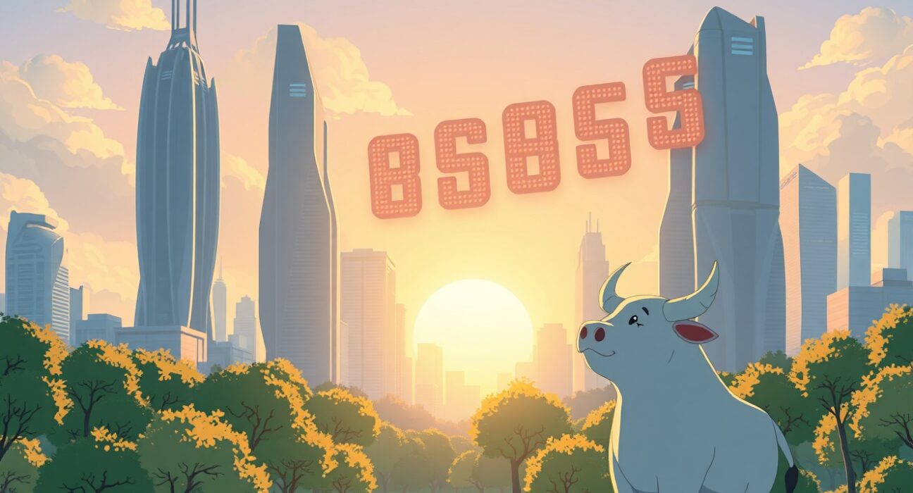 Dow Jones futures market optimism illustrated as a hopeful sunrise over a city, symbolizing rising risk sentiment.